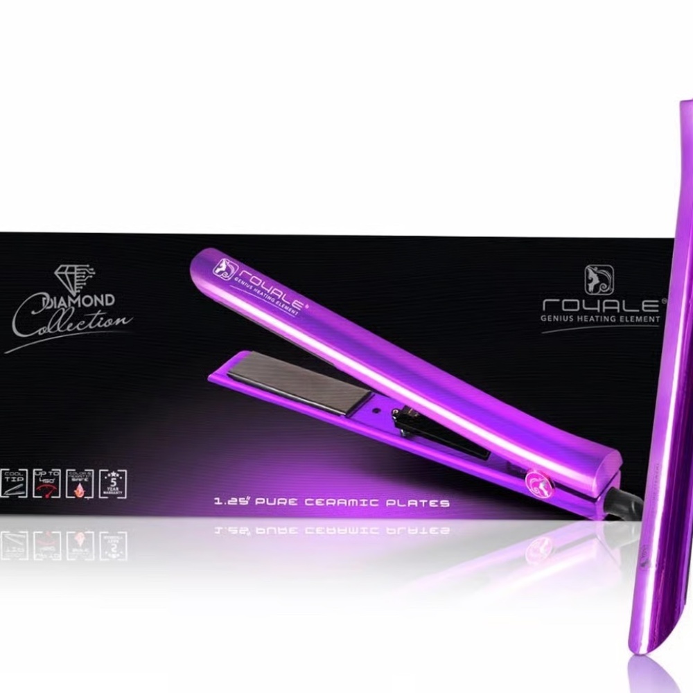 Royal Diamond Collection 1.25” Deep Purple Pure Ceramic Plate Flat Iron NIB